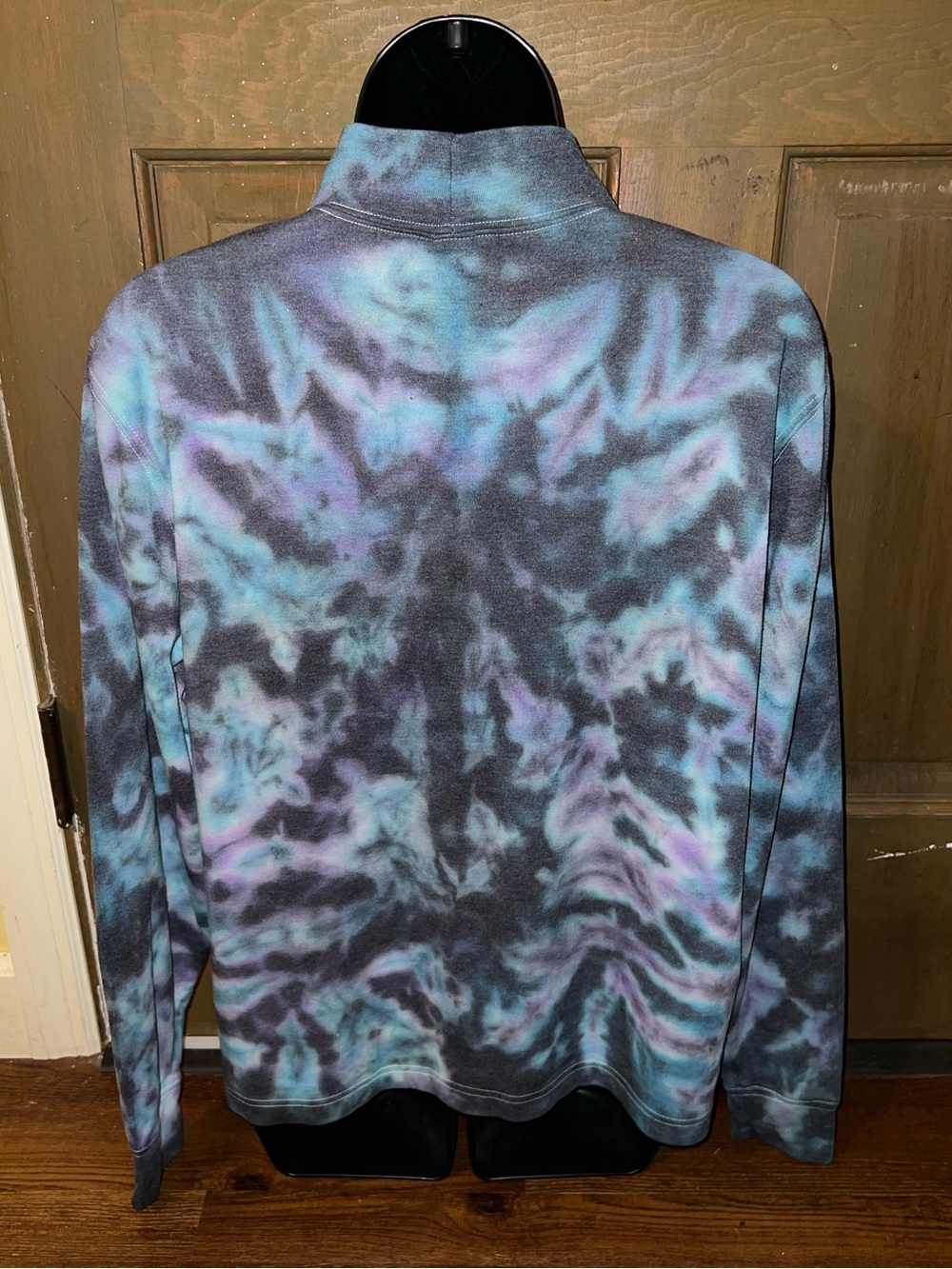 Teal Mock Neck Tie Dye Long Sleeve Sweatshirt Purple Psychedelic Hippie Size M - Picture 6 of 10